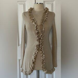 Tea n Rose Beige Ruffle Front Knit Cardigan Size Small